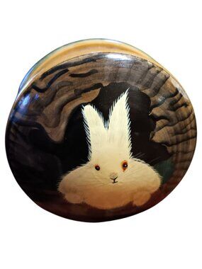 Vintage 1OF1 Hand-Painted Wooden Bunny Box 3.5x2" Handmade Trinket Jewelry